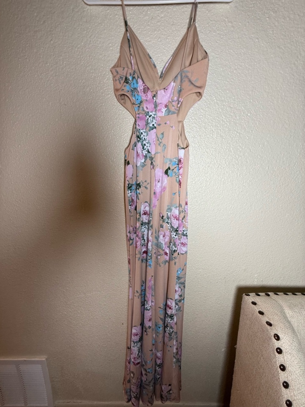 Gianni Bini Pink Floral Cutout Spaghetti-Strap Maxi Dress - Picture 2 of 7